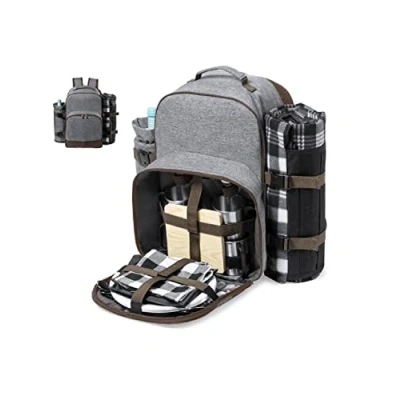 Imagen de Mochila de picnic gris grande con accesorios completos para 4 personas fabricada en PET reciclado notrash2003