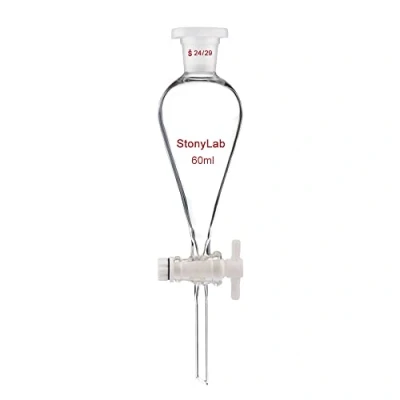 Imagen de stonylab Embudo Separador Cónico de Vidrio Borosilicato con Juntas 24/29 y Tapón PTFE, Separatory Funnel Laboratorio 60ml