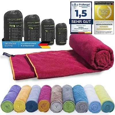 Imagen de Toalla deportiva de mochila microfibra LightDry para hombres y mujeres viaje secado extremadamente rápido Toallas playa baño Absorbente, ligera antibacteriana (80 x 40 cm, Vino rojo)