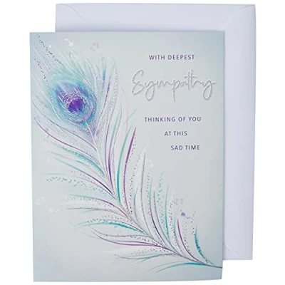 Imagen de Piccadilly Greetings Group Ltd Tarjeta de condolencias más profundas, con plumas, pensando en ti, color blanco, 8 x 6 pulgadas