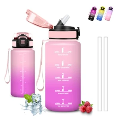Imagen de Botella Agua 500ml Cantimplora Infantil, A Prueba de Fugas, Niños Colegio, con Eslogan Motivador, Pajita, Fácil Limpiar, para la Escuela, Correr, Acampada, Correr