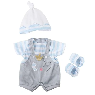 Imagen de JC Toys Conjunto Ropa muñeca de 36 hasta 40 cm, Peto con suéter y Accesorios, Gris, Azul Blanco, Outfit Extra, diseñado en España por Berenguer, +2 años