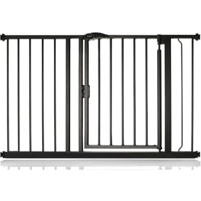Imagen de Bettacare Puerta de Mascotas Auto Cierre, 118.2cm 125.2cm, Negro Mate, Escalera Ajuste a Presión para Perros y Cachorros, Barrera Seguridad Puertas, Pasillos Espacios