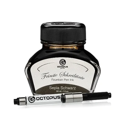 Imagen de Octopus Fluids sepia Schwarz tinta para escribir con convertidor incluido, pluma estilográfica, 30 ml negro
