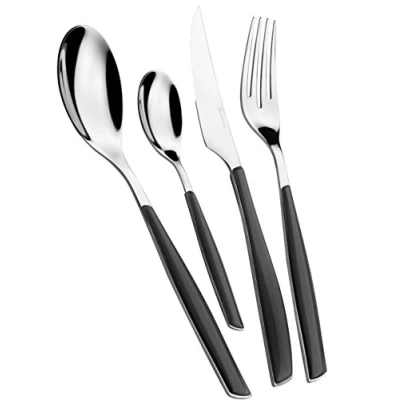 Imagen de BUGATTI, Glamour, Juego de cubiertos 24 piezas en acero inoxidable 18/10 y mango BLACK SMOKE. para 6 personas compuesto por cucharas, tenedores, cuchillos cucharas café