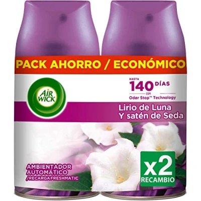 Imagen de Air Wick Freshmatic Recambio de Ambientador Spray Automático, Aroma a Lirio Luna y Satén Seda, 2 x 250ml