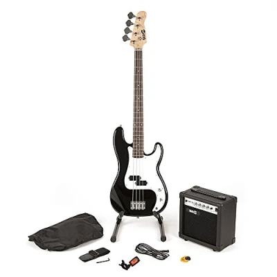 Imagen de RockJam Super Kit de bajo completo con amplificador guitarra, Sintonizador Soporte, Bolsa y accesorios, color Negro