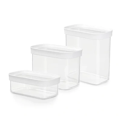 Imagen de Emsa Optima Dry Food Set 3 Recipientes Herméticos de Plástico Rectangular, higiénico, fácil apilamiento, tapa cierre a presión y bordes antideslizantes, sin BPA, apto lavavajillas