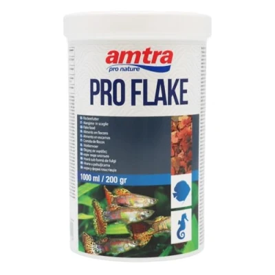 Imagen de Amtra Pro Flake Alimento Completo Para Peces De Acuario Marino Y Agua Dulce, Copos, 1000Ml