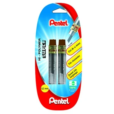 Imagen de Pentel Juego de 2 recambios para portaminas HB 0,3 mm con funda gris