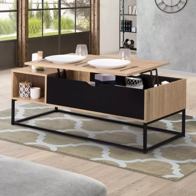 Imagen de IDMarket Mesa baja con bandeja elevable Boston almacenamiento, diseño industrial