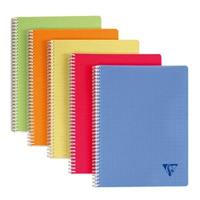 Imagen de Clairefontaine 328126C Collection Linicolor Fresh Un Cahier à Spirale A4 21x29,7 cm 180 Pages Petits Carreaux Papier Blanc 90 g Couverture Polypro Transparent Couleur Aléatoire