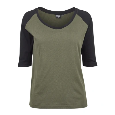 Imagen de Urban Classics Ladies 3/4 Contrast Raglan TEE Camiseta estampada, Mujer, Talla: 5XL, Olive/black