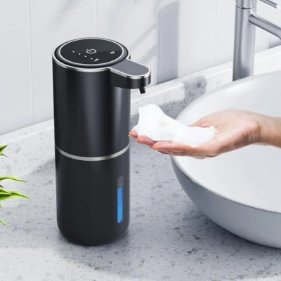 Imagen de Dispensador de jabón automático 380 ml, montaje en pared, sin contacto, con sensor, recargable, USB, para baño, cocina, oficina, negro