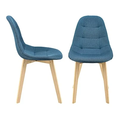 Imagen de [en.casa] Set de 2 Sillas Diseño Kopparberg 86 x 53 47 cm Comedor Cocina Salón Asiento Tapizado Cómodo para Oficina Patas Haya Azul