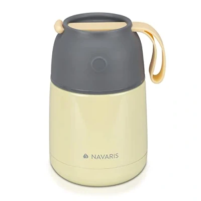 Imagen de Navaris Termo Comida y Agua Caliente 450 ML Recipiente Adulto o Infantil para Mantener Solidos Liquidos Fríos Calientes de Acero Inoxidable en Amarillo