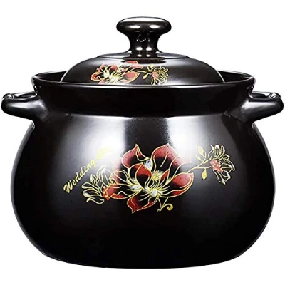 Imagen de Hengqiyuan Potes De Cocina Arcilla, Plato Cazuela Redondo con Tapa, Ollas Barro para Cocinar, Stockpot Guisos, Sopa, Vapor,Negro,7.3L