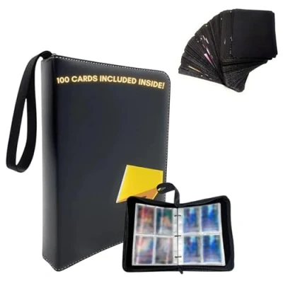 Imagen de MAGIC SELECT Álbum para 400 Cartas con 100 Incluidas (55 Negras PVC y 5 Sobres de al Azar) Estuche Cromos Coleccionables Hecho Polipiel Cierre Cremallera.