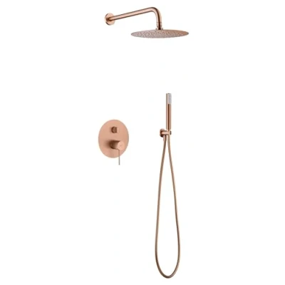 Imagen de IMEX Conjunto de ducha, Kit Monomando Ducha empotrado pared 2 vías Griferia baño SERIE LINE Oro Rosa Cepillado GPD038/ORC