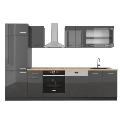 Imagen de Vicco Mueble de cocina &quot;R Line&quot;, Antracita brillo intenso/antracita, 300 cm sin encimera