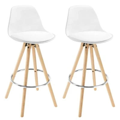 Imagen de WOLTU® 2 x Taburete de Bar con Respaldo, Marco Madera Maciza Imitación Cuero, para Cocina, Bar, Paquete Unidades Blanco