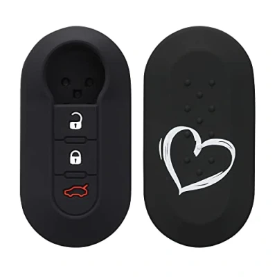 Imagen de kwmobile Carcasa Compatible con Llavero de Fiat Lancia Llave Coche Plegable 3 Botones Funda para Mando Silicona Blanco/Negro