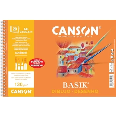Imagen de Canson Dibujo Basik Liso, Álbum Espiral Microperforado, A4+ (23 x 32,5 cm) 20 Hojas 130 g, Color Blanco
