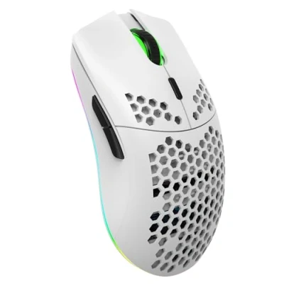 Imagen de Zienstar Ratón inalámbrico para Juegos Honeycomb,Recargable y Ligero con 3200 dpi,RGB Retroiluminado Blanco