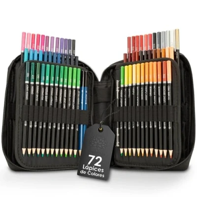 Imagen de OfficeTree 72x Lapices de Colores Profesionales Estuche Lápices Minas Blandas a Base Aceite incl. Accesorios para Dibujar