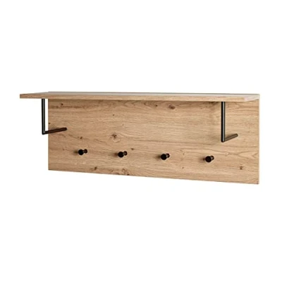 Imagen de HAKU Möbel Perchero de pared roble, negro, MDF, metal Dim.: AN 80 cm x AL 30 P 20 cm, Estilo: Moderno
