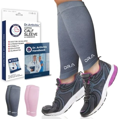 Imagen de Dr. Arthritis Medias Compresión Desarrolladas por Médicos Manguitos Running Hombre y Mujer para Aliviar el Dolor de Piernas, Recuperación Muscular, Varices, Piernas Cansadas [Talla S, Gris, 1 Par]