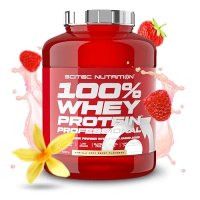 Imagen de Scitec Nutrition 100% Whey Protein Professional Suplemento Nutricional de Proteinas con Sabor Vainilla y Frutas Bosque, 2350 g
