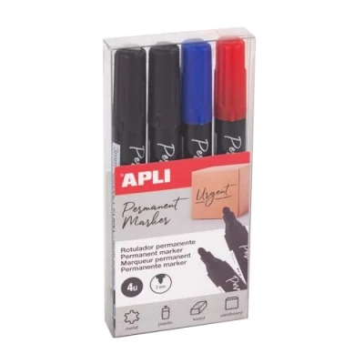 Imagen de APLI 19685 Pack de 4 marcadores permanentes con punta redonda 3mm, en colores surtidos.
