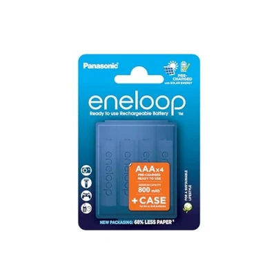 Imagen de eneloop, Pilas Recargables AAA/Micro, Paquete de 4, Capacidad mín. 800 mAh, Ni MH, Listas para Usar, hasta 2000 Veces, Embalaje sin plástico, Standard, Blancas