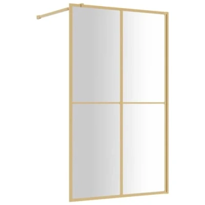Imagen de vidaXL Mampara puerta ducha vidrio transparente ESG dorado 118x195 cm