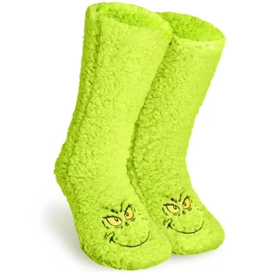 Imagen de The Grinch Calcetines Pantuflas Invierno Zapatillas Estar por Casa Mujer, Hombre, Adolescente, Puntos Antideslizantes, Regalos Amigo Invisible (Verde, 37/42 EU)