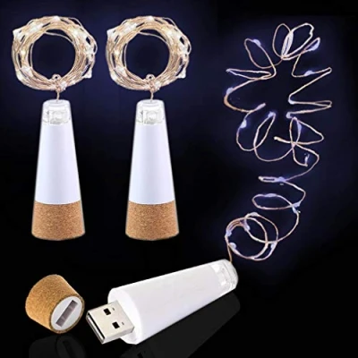 Imagen de LED Luces para Botellas, USB Recargable No Requiere Batería, 2M 20 Iluminación de Interior, Guirnaldas luminosas Navidad Regalo, Halloween Partido Boda Decoración (Blanco Frio, 3 Piezas)