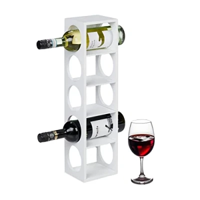 Imagen de Relaxdays Botellero Vino Bambú, Estantería 5 Botellas Tinto, 53 x 14 12 cm, Vertical, de Pie, para Cocina, Blanco
