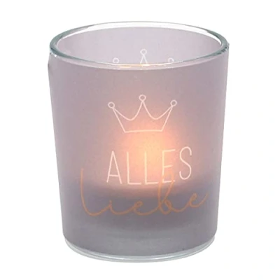 Imagen de Dekohelden24 Portavelas de Cristal con diseño en un precinto Transparente, Incluye 1 Vela té, Alto: 6,5 x 6 cm, diseño: Todo el Amor.