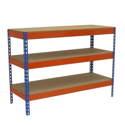 Imagen de Simon Rack Banco de Trabajo Taller, Mesa Carga Máxima 400 kg, 900x1200x600 mm, Bricolaje, 3 Alturas, Azul/Naranja/Madera BT Basic