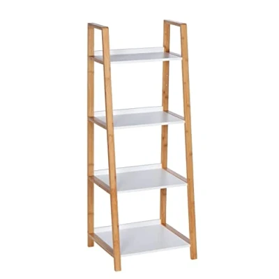 Imagen de WENKO estantería Finja, Decorativa de salón con 4 baldas Estilo nórdico bambú Natural Combinado Blancas MDF, pie para Todo el hogar, 43 x 112 36 cm
