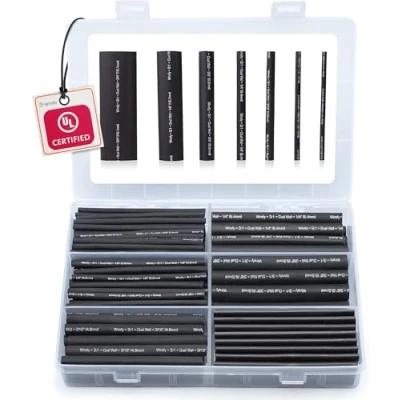 Imagen de Wirefy Kit de Tubos Termorretráctiles Impermeables Tubo Termoretractil Doble Pared 3:1 Recubierto con Adhesivo Térmico Negro 180 Piezas