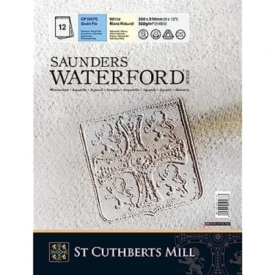 Imagen de SAUNDERS WATERFORD SERIES, Bloc Encolado, 23x31cm, Grano Fino, 300g, 12 hojas, 100% Algodón Papel de Acuarela, Blanco