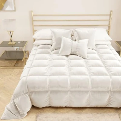 Imagen de PETTI Artigiani Italiani edredón de Terciopelo Suave y cálido 350 g/m², Cuadrado Medio, Doble Cara, Medio: 220 x 260 cm, Blanco, 100% Fabricado en Italia