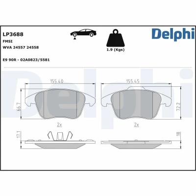 Imagen de DELPHI LP3688 Juego de pastillas freno no preparado para indicador desgaste Chapa antichirridos sin accesorios