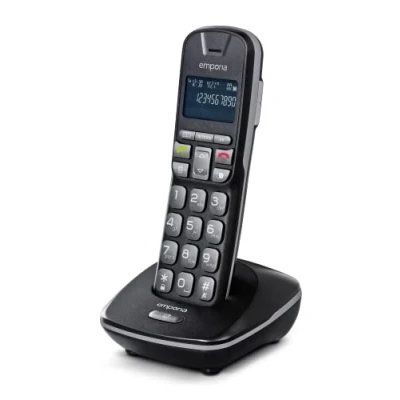 Imagen de Emporia TH21 Teléfono inalámbrico, Gran Pantalla iluminada, números Grandes, Manos Libres, Compatible con audífonos (HAC), Color Negro (Italia)