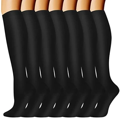 Imagen de Odtmger Calcetines de compresión (7 pares) para mujeres y hombres Circulación 20 30 mmhg el calcetín alto hasta la rodilla es mejor apoyo atletismo Correr, Ciclismo