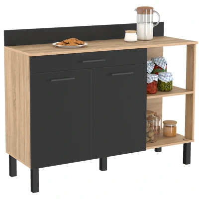 Imagen de IDMarket Aparador bajo de cocina 120 cm CINA encimera H.83 2 puertas + cajón haya y negro