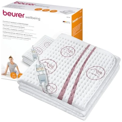 Imagen de Colchoneta térmica Beurer UB 90 Comfort con dos zonas de temperatura y 9 niveles cada una, reinicio automático control ecológico, 150 x 80 cm, lavable a máquina, 75 vatios
