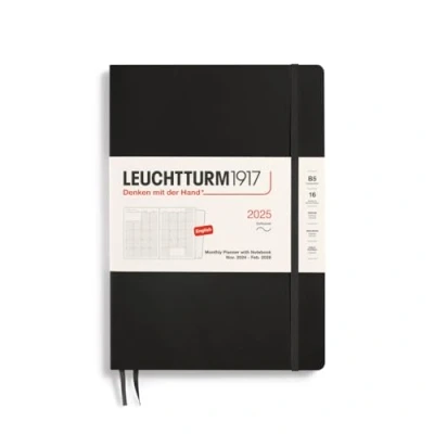 Imagen de LEUCHTTURM1917 370706 Planificador mensual y cuaderno Composition (B5) 2025, 16 meses, tapa blanda, Negro, Inglés